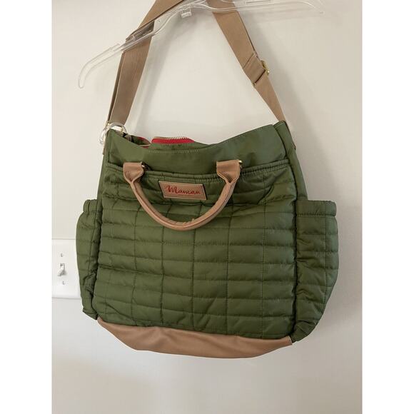 Maman New York Designer Diaper Bag With Matching Changing Pad Green, Tan Handles - Picture 5 of 8